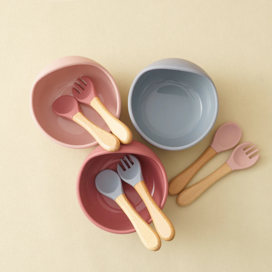 3Pcs  Silicone Baby Feeding Set