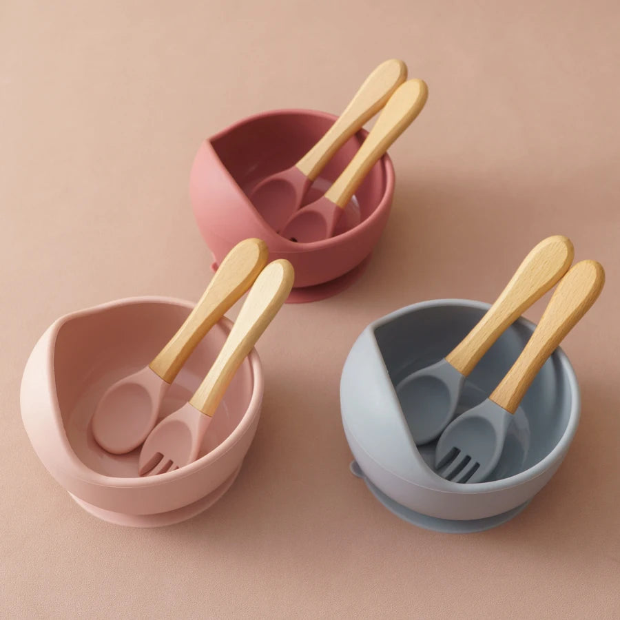 3Pcs  Silicone Baby Feeding Set