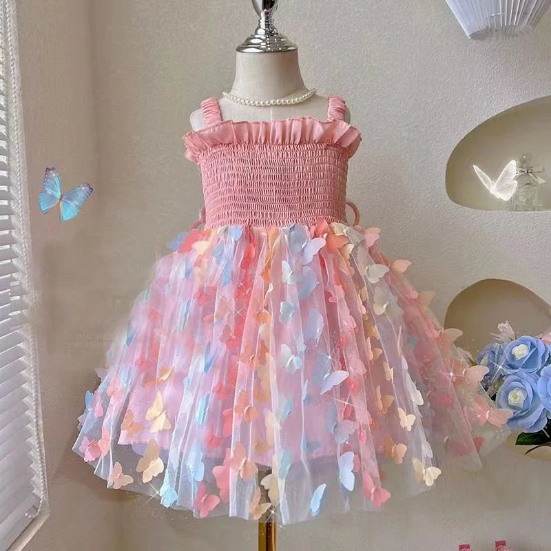 "Girls Birthday Party Dress with Butterfly Wings – Colorful Toddler Costume"