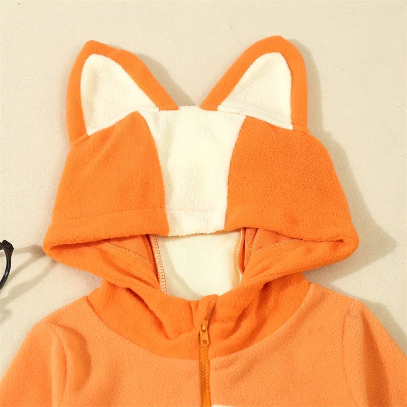 "Toddler Dog Costume Jumpsuit – Cartoon Blue & Orange Hooded Outfit (1–4Y)"