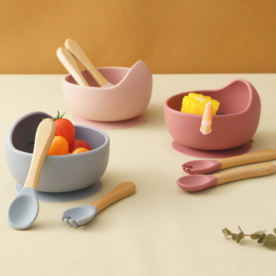 3Pcs  Silicone Baby Feeding Set